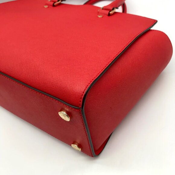 Michael Kors Red Saffiano Leather Selma Convertible Satchel Bag - Picture 8 of 11